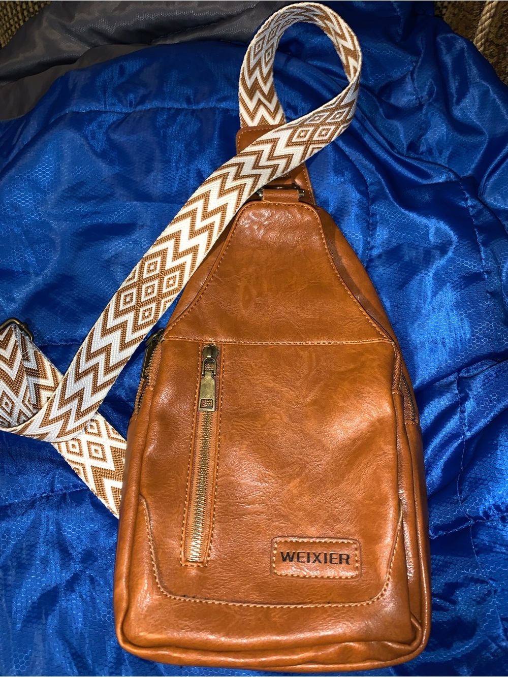 WEIXIER Cognac Vegan Leather Sling Crossbody Travel Festival Bag